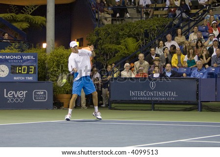 WESTWOOD, CA - JULY 21: Doubles team Bob (pictured) and Mike Bryan playing against Jeff Coetzee and Wesley Moodie at the US Open Series Countrywide Classic Semi-Finals on 7/21/07.