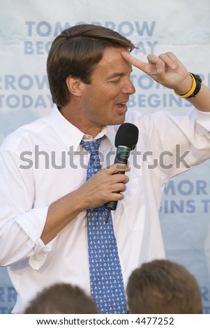 WEST HOLLYWOOD, CA - AUGUST 9:  Presidential Candidate, John Edwards speaking at a fund raising event in West Hollywood, Los Angeles, CA