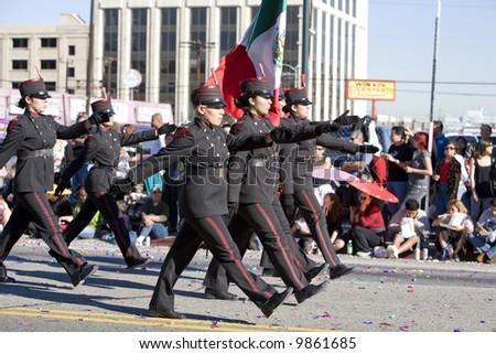 Los Angeles Chinatown, Feb 9th, 2008: Parade participants from Tijuana Mexico marching in the Chinese New Year parade, celebrating Year of the Rat.