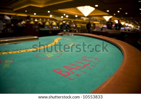 Bally\'s Casino, Las Vegas  March 18, 2008:  A wide angle image of a blackjack table at Bally\'s Casino.