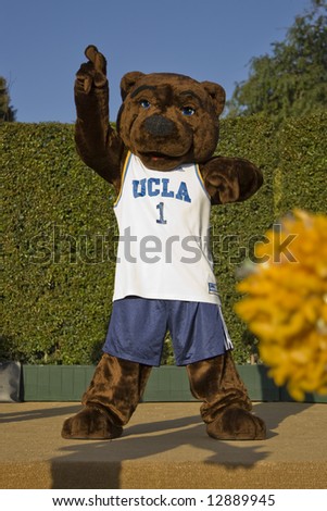 UCLA Day, Westwood, CA May 17th, 2008:  The UCLA Bruin riles up the alumni crowd, at the first annual UCLA Day.