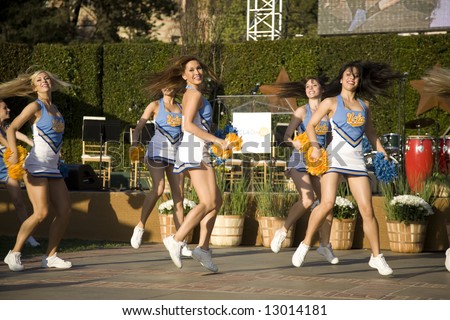 UCLA Day, Westwood, CA May 17th, 2008:  The UCLA Bruins cheer squad riles up the alumni crowd, at the first annual UCLA Day.