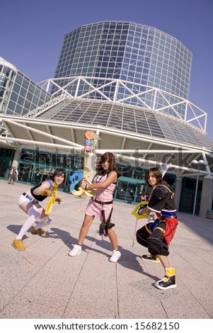 LOS ANGELES - JULY 5: Anime fans portray characters from the game \'Kingdom Hearts\' at the Anime Expo 2008 at the Los Angeles Convention Center July 5, 2008 in Los Angeles, CA.