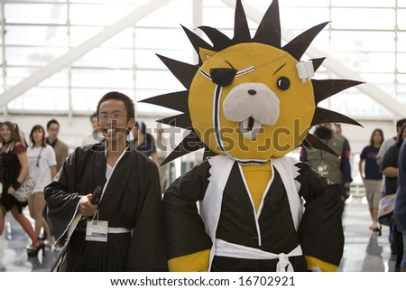 LOS ANGELES - JULY 5:  Characters from \'Bleach\' including \'Kon\' the bear at the 20008 Los Angeles Anime Expo at the LA Convention Center.