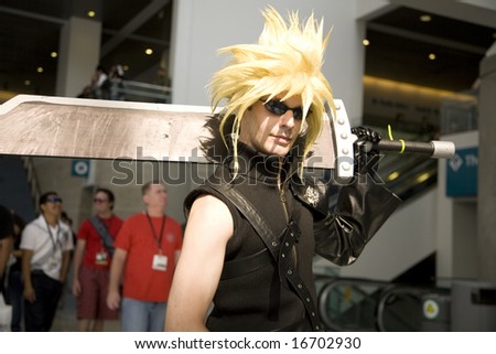 LOS ANGELES - JULY 4:  Anime fan dressed up as \'Cloud Strife\' from \'Final Fantasy 7\' at the 20008 Los Angeles Anime Expo at the LA Convention Center.