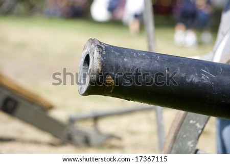 Close up of a Civil War era cannon muzzle, used by re-enactors