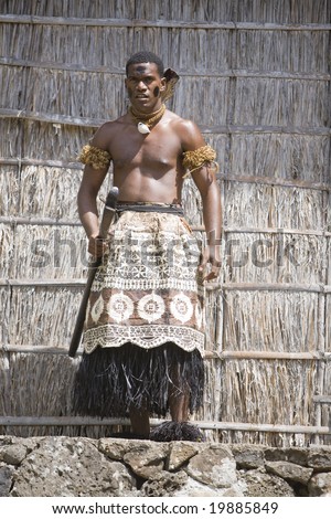 POLYNESIAN CULTURAL CENTER, OAHU, HI - JULY 26:  Student portraying a Fijian chief during the  Rainbows of Paradise Canoe Pngeant in 2008.