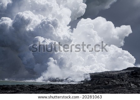 Steam cloud formed by the flow of Lava on Hawai'i from Mt. Kilauea.