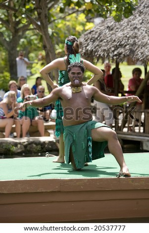 LA\'IE, HI - JULY 26: New Zealand student performs a Maori cultural dance in the Polynesian Cultural Center (PCC) in 2008. The PCC is Hawai\'i top paid attraction, and supports BYU students.