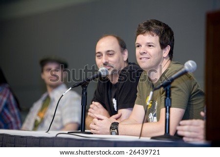 LOS ANGELES - JULY 5:  Kevin Shinick and Mike Fasolo of \'Robot Chicken\' at a panel discussion at Anime Expo on July 5th, 2008 in Los Angeles.
