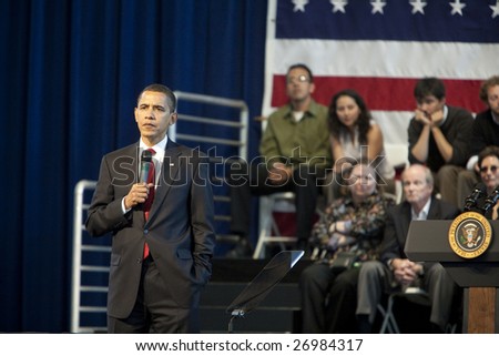 LOS ANGELES - MARCH 19: President Barack Obama listens to a question at a town hall meeting at the Miguel Contreras Learning Center on March 19th, 2009 in Los Angeles.