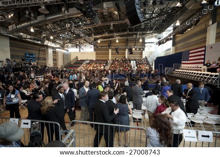 LOS ANGELES - MARCH 19: Crowd waiting for President Barack Obama's town hall meeting to begin on March 19th, 2009 in Los Angeles.