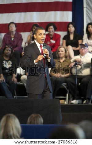 LOS ANGELES - MARCH 19: President Barack Obama answers questions at a town hall meeting at the Miguel Contreras Learning Center on March 19th, 2009 in Los Angeles.