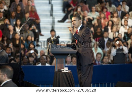 LOS ANGELES - MARCH 19: President Barack Obama speaks at a town hall meeting at the Miguel Contreras Learning Center on March 19th, 2009 in Los Angeles.