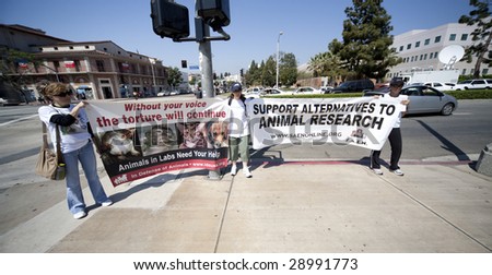 LOS ANGELES - APRIL 22: Animal rights activists protest animal research at UCLA on Earth Day April 22, 2009 in Los Angeles.