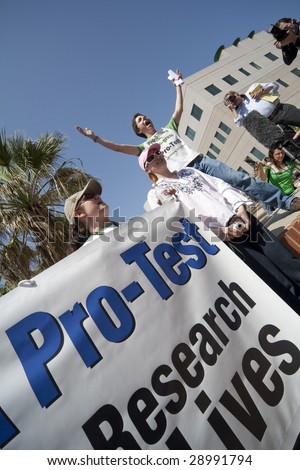 LOS ANGELES - APRIL 22: Tom Holder, of UK Pro-Test speaks at a pro-research rally at UCLA defending the use of animals in research on April 22, 2009 in Los Angeles.
