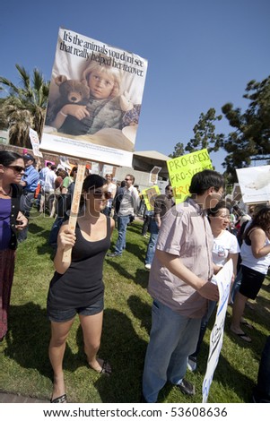 LOS ANGELES - APRIL 22: UCLA Pro-Test members defend the use of animals in biomedical research on Earth Day, April 22, 2009 in Los Angeles.  UCLA Pro-Test estimates 800-1000 marchers attended.
