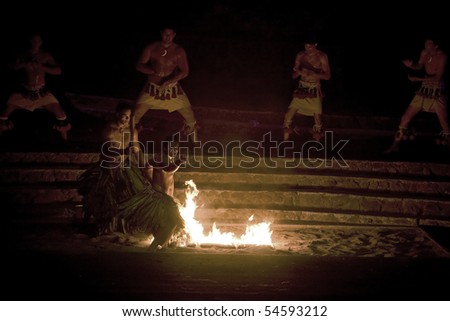 LA\'IE, HI - JULY 26: Students perform the Samoan Fire-Dance at the Polynesian Cultural Center (PCC) July 26, 2008 in La\'ie, HI. The PCC is Hawai\'i top paid attraction and supports BYU students.