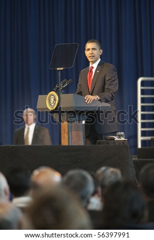 LOS ANGELES - MARCH 19: President Barack Obama speaking at a town hall meeting at the Miguel Contreras Learning Center on March 19, 2009 in Los Angeles.