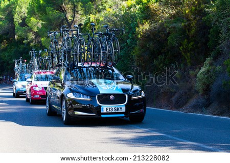CORDOBA, SPAIN - August 26th: Team Sky assistance car passing the last port of the 4th stage of the tour of Spain (La Vuelta) 2014