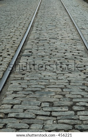 Rails & cobblestones, River Street, Savannah, Georgia