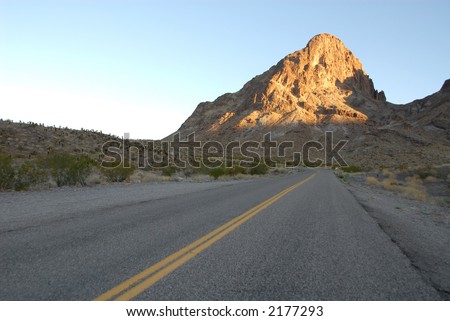 Morning shadows on Route 66 in western Arizona