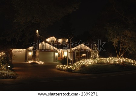Christmas lights on a stately home, Los Altos, California
