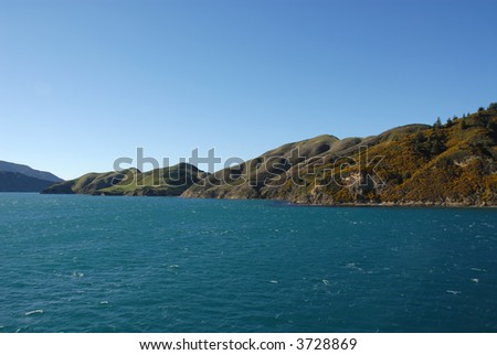 Rolling hills along the interisland ferry route, South Island, New Zealand