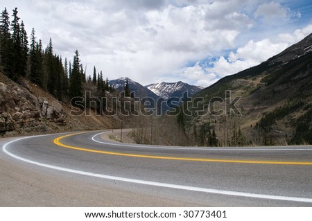 A curve in a highway through the mountains, Silverton, Colorado