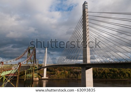 Old and new bridges over the Penobscot River near Bucksport, Maine