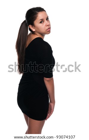 stock photo Pretty young petite Latina in a little black dress