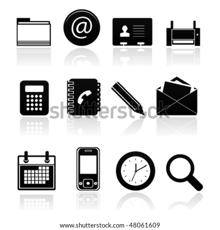 Icon Set Office Black On White Stock Vector Illustration 48061609