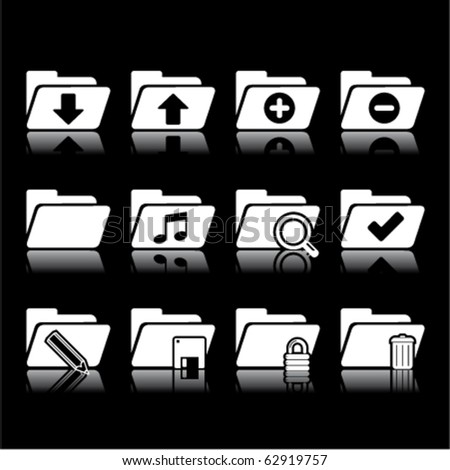 Folder Icons On Black Stock Vector Illustration 62919757 : Shutterstock