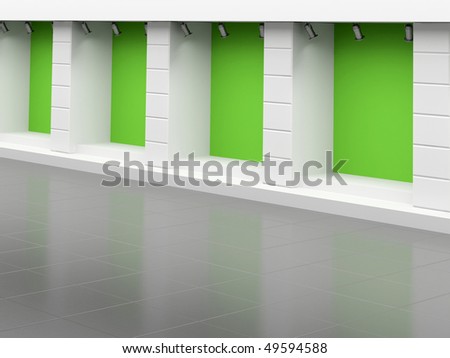 Empty green show-window of shop