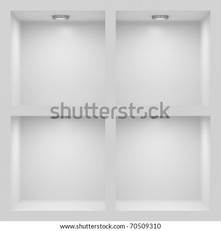 Empty white rack with illumination of shelves