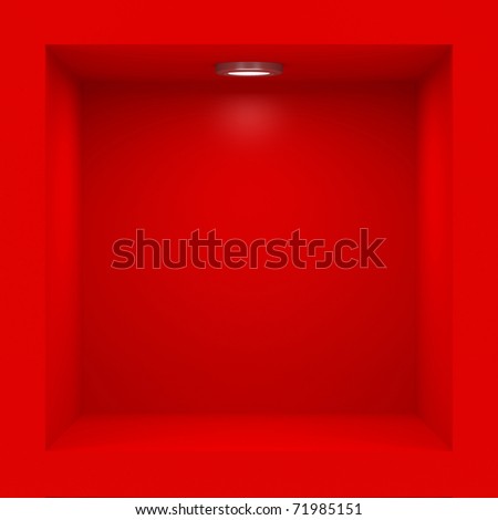 Empty red rack with illumination of shelves