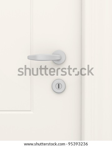 White door with the handle and the lock close up.