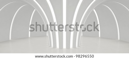 Empty round white hall with light strips