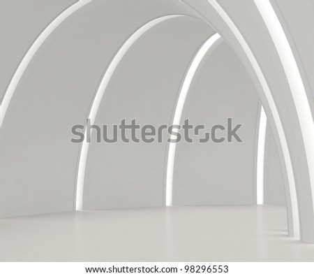 Empty round white hall with light strips