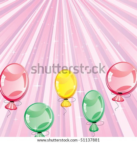 stock vector : Birthday card with ballons on pink backg