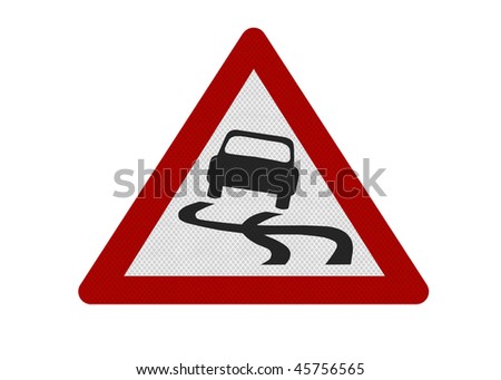 Slippery Road Sign. stock photo : Photo realistic reflective metallic #39;slippery road#39; sign,