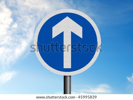 Photo realistic metallic reflective \'Ahead Only\' road sign, isolated on pure white.