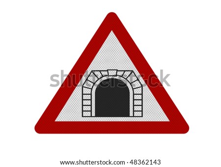 Photo Realistic Reflective Metallic ‘Tunnel Ahead’ Sign, Isolated On A