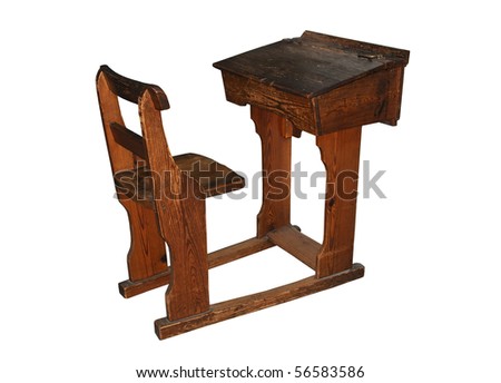 Wooden Desk Chair on Stock Photo   Vintage Wooden School Desk And Chair  Isolated On A Pure