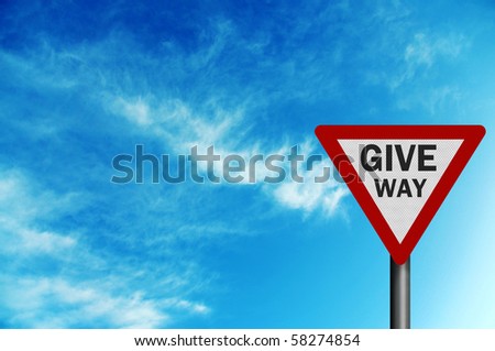 Photo realistic metallic reflective \' give way\' sign, with space for your text / editorial overlay