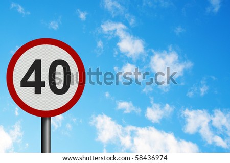 Photo realistic bright, clean \'forty miles per hour speed limit\' sign, with space for your text / editorial overlay