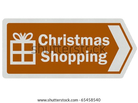 Photo realistic metallic, reflective \'Christmas shopping\' sign, isolated on pure white