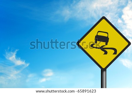 Photo realistic metallic reflective 'slippery road' sign, with space for your text