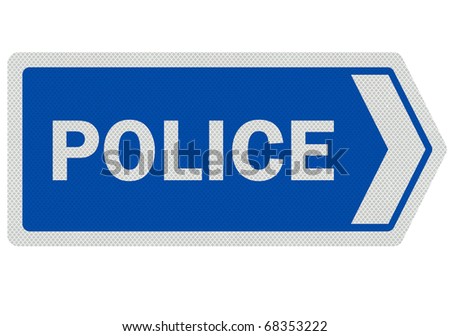 Photo realistic metallic, reflective  \'police\' sign, isolated on white