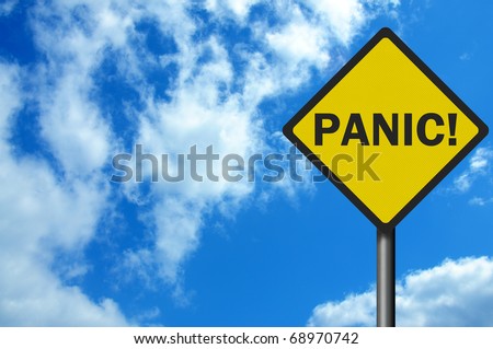 Photo realistic metallic, reflective \'panic\' sign, with space for text overlay